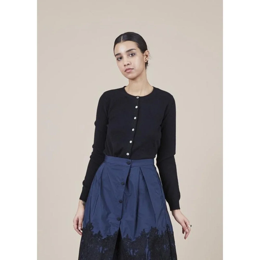 Sara Roka Skirt Womens 42 Navy Black‎ Enny Embroidered Midi Made Italy Pockets